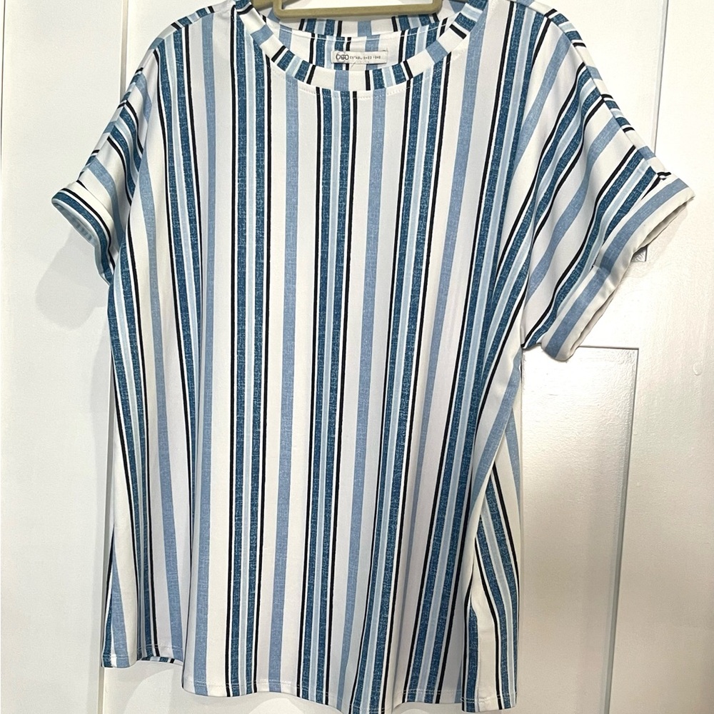 Cato White and Blue Vertical Stripe Short Sleeve Tee